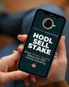 Phone showing the Canadian Crypto Taxable Cheat Sheet: HODL, SELL, STAKE. Know what's taxable before the CRA comes knocking